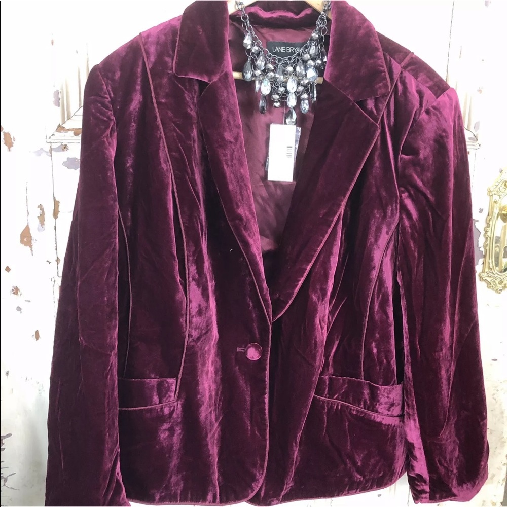 Lane Bryant Crushed Velvet blazer burgundy H - Picture 1 of 8